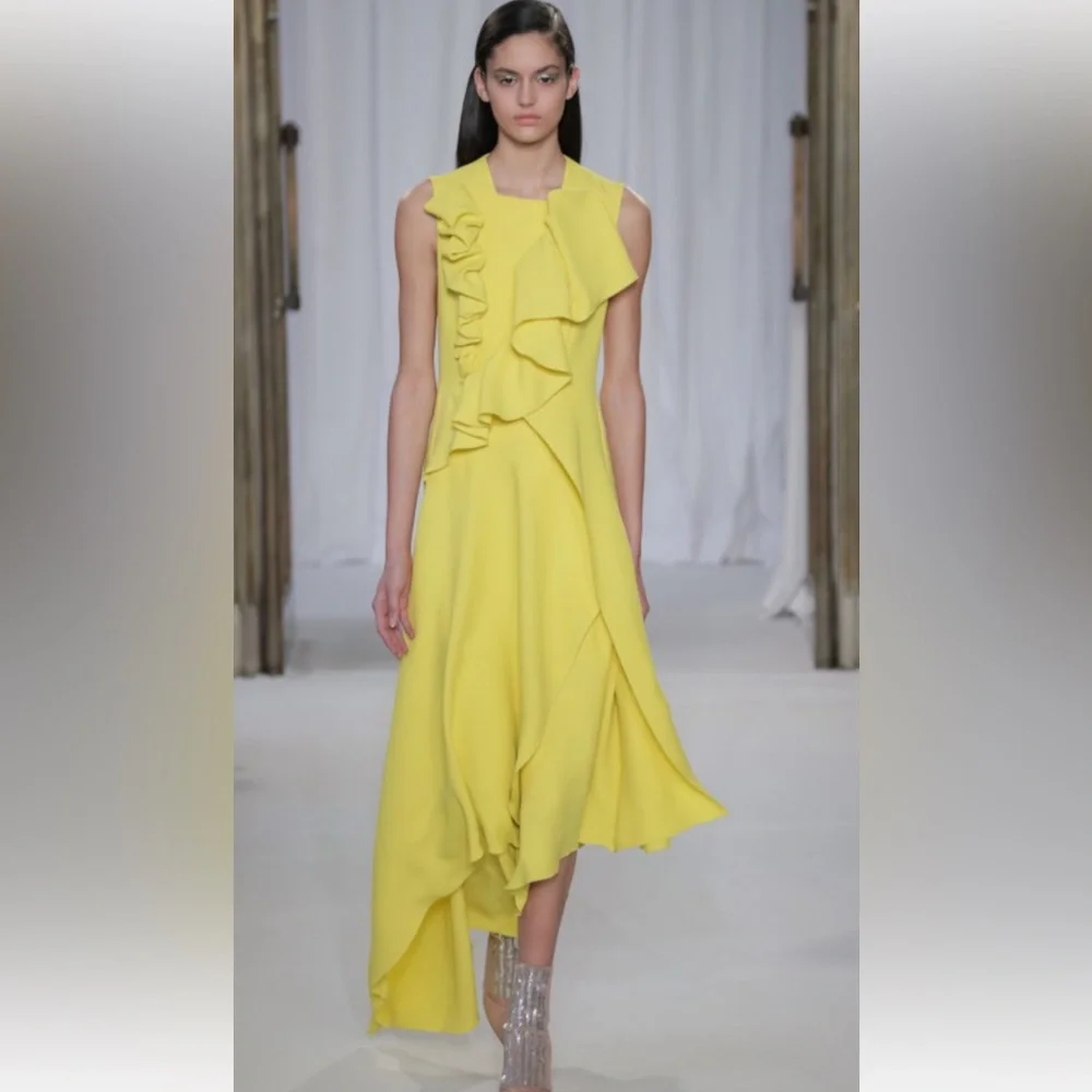 Elegant  Navy DELPOZO
Ruffled crêpe midi dress - Picture 2 of 9